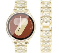 DEALELE Bracelet et Verre Trempé Coque Compatible avec Samsung Galaxy Watch 6 de 40 mm, 20 mm Bracelet en Métal Diamant Brillant et Coque de Protection Complète Protecteur d'Écran de Remplacement