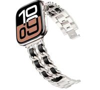 DEALELE Bracelets compatibles avec Apple Watch 42 mm, 41 mm, 40 mm, 38 mm, bracelet de rechange en acier avec chaîne en cuir pour iWatch Series 10/9/8/7/6/5/4/3/SE/Ultra, pour homme et femme