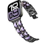 DEALELE Bracelets compatibles avec Apple Watch 42 mm, 41 mm, 40 mm, 38 mm, bracelet de rechange en acier avec chaîne en cuir pour iWatch Series 10/9/8/7/6/5/4/3/SE/Ultra, pour homme et femme, noir