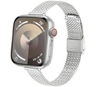 DEALELE Bracelets compatibles avec Apple Watch 49 mm, 46 mm, 45 mm, 44 mm, 42 mm, bracelet de rechange fin en maille d'acier inoxydable pour iWatch 10/9/8/7/6/5/4/3/SE/Ultra, argenté