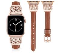 DEALELE Bracelets compatibles avec Apple Watch 49 mm, 46 mm, 45 mm, 44 mm, 42 mm, bracelet en cuir avec nœud chinois pour iWatch Series 11/10/9/8/7/6/5/4/3/SE/Ultra pour homme et femme, marron-or rose