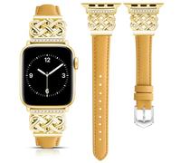 DEALELE Bracelets compatibles avec Apple Watch 49 mm, 46 mm, 45 mm, 44 mm, 42 mm, bracelet en cuir avec nœud chinois pour iWatch Series 11/10/9/8/7/6/5/4/3/SE/Ultra pour homme et femme, jaune doré