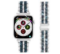 DEALELE Bracelets compatibles avec iWatch 42 mm, 44 mm, 45 mm, 49 mm, bracelet de rechange en métal avec strass pour Apple Watch Series 9/8/7/6/5/4/3/SE/Ultra, pour homme et femme (argenté/bleu encre)