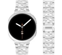 DEALELE Bracelets compatibles avec Samsung Galaxy Watch 8 40 mm/44 mm/8 Classic 46 mm, bracelet de rechange en métal avec strass et texture S pour homme et femme (argent)