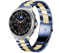 DEALELE Bracelets compatibles avec Samsung Galaxy Watch 8 (40 mm/44 mm) / 8 Classic (46 mm), bracelet de rechange en acier inoxydable uni pour homme et femme, bleu-doré