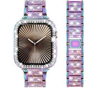 DEALELE Bracelets et étui compatibles avec Apple Watch 49 mm, 46 mm, 42 mm, 45 mm, 41 mm, 44 mm, 40 mm, 38 mm - Bracelet en métal diamant brillant avec coque de protection pour iWatch Series 10/9/8/7