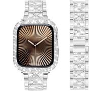 DEALELE Bracelets compatibles avec iWatch 40 mm 44 mm, bracelet en métal avec strass et coque de protection de rechange pour Apple Watch Series 6/5/4/SE pour homme et femme (44 mm, argent)