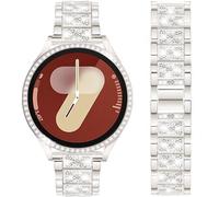 Dealele Bracelets et étuis compatibles avec Samsung Galaxy Watch 8 44 mm, bracelet fin en métal avec strass en diamant scintillants avec coque de protection brillante de remplacement pour femmes et