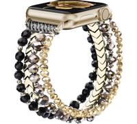 DEALELE Bracelets perlés compatibles avec Apple Watch 42 mm, 41 mm, 40 mm, 38 mm, bracelet de perles de cristal élastiques fait à la main pour iWatch Series 10/9/8/7/6/5/4/3/SE pour femme, doré/noir