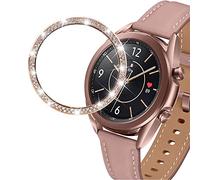 DEALELE Coque compatible avec montre intelligente Samsung Galaxy Watch 3 (41 mm) avec strass brillants en acier inoxydable - Or rose