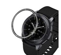 DEALELE Coque compatible avec Samsung Galaxy Watch 42 mm / Galaxy 4 Classic 42 mm / Gear Sport, coque de protection en acier inoxydable avec strass brillants et lunette en métal - Noir