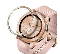 DEALELE Coque compatible avec Samsung Galaxy Watch 42 mm / Galaxy 4 Classic 42 mm / Gear Sport - Coque de protection en acier inoxydable avec strass brillants - Or rose