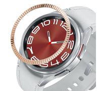 DEALELE Coque de montre compatible avec Samsung Galaxy Watch 6 Classic 43 mm / 47 mm, anneau de lunette en acier inoxydable à texture ondulée de remplacement pour femme et homme, 47 mm, or rose