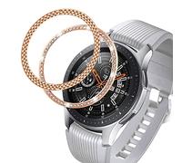 DEALELE Coque de montre compatible avec Samsung Gear S3 Frontier/Classic/Galaxy Watch 46 mm/Galaxy Watch 4 Classic 46 mm, diamant brillant + bague en acier inoxydable Textrue en losange, or rose
