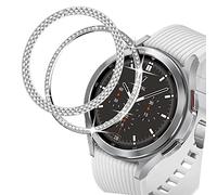 DEALELE Coque de montre compatible avec Samsung Gear S3 Frontier/Classic/Galaxy Watch 46 mm/Galaxy Watch 4 Classic 46 mm, diamant brillant + bague en acier inoxydable Textrue en losange, argenté