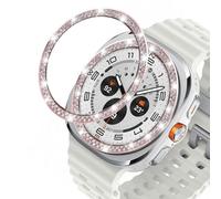 DEALELE Coque de protection anti-rayures compatible avec Samsung Galaxy Watch Ultra 47 mm (2025/2024) / 3 45 mm, anneau en acier inoxydable avec strass - Rose