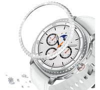 DEALELE Coque de protection compatible avec Samsung Galaxy Watch 8 Classic (46 mm), cadre en alliage métallique avec strass et anneau adhésif, accessoire de protection anti-rayures (argenté)