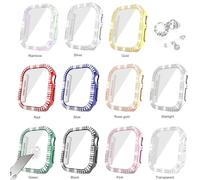 DEALELE Lot de 11 coques en verre trempé compatibles avec Apple Watch Series 10 de 42 mm, coque de protection à double rangée de diamants avec protecteur d'écran en verre trempé (42 mm, 11 couleurs)
