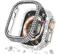 DEALELE Lot de 2 boîtiers de montre compatibles avec Apple Watch Series Ultra 2 49 mm/Ultra 49 mm, strass à paillettes, protection anti-rayures (49 mm, noir + transparent)