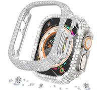 DEALELE Lot de 2 boîtiers de montre compatibles avec Apple Watch Series Ultra 2 49 mm/Ultra 49 mm, strass brillants et protection anti-rayures (49 mm, argent + transparent)