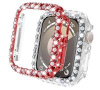 DEALELE Lot de 2 coques compatibles avec Apple Watch de 44 mm, 40 mm, coque de protection brillante et creuse à 2 rangées, motif amour en diamant pour homme et femme, 44 mm, rouge et transparent