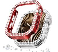 DEALELE Lot de 2 coques compatibles avec Apple Watch Series 10 (46 mm), coque de protection brillante à 2 rangées, avec strass pour iWatch X de 46 mm, pour homme et femme (46 mm, rouge et transparent)
