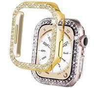 DEALELE Lot de 2 coques compatibles avec Apple Watch Series 6/5/4/SE2/SE (44 mm), coque de protection de rechange avec strass à double rangée de strass (44 mm, doré et transparent)