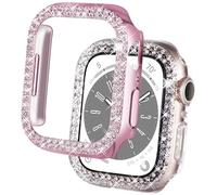DEALELE Lot de 2 coques compatibles avec Apple Watch Series 6/5/4/SE2/SE (44 mm), coque de protection de rechange avec strass à double rangée de strass (44 mm, rose et transparent)