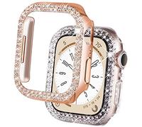 DEALELE Lot de 2 coques compatibles avec Apple Watch Series 6/5/4/SE2/SE (44 mm), coque de protection de rechange avec strass à double rangée de strass (44 mm, or rose + transparent)