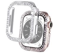DEALELE Lot de 2 coques compatibles avec Apple Watch Series 6/5/4/SE2/SE (44 mm), coque de protection de rechange avec strass à double rangée de strass (44 mm, argenté et transparent)