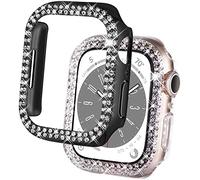 DEALELE Lot de 2 coques compatibles avec Apple Watch Series 9/8/7 (41 mm), coque de protection de rechange à double rangée de strass (41 mm, noir et transparent)