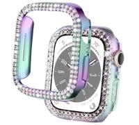 DEALELE Lot de 2 coques compatibles avec Apple Watch Series Ultra 2/Ultra (49 mm), coque de protection de rechange à double rangée de strass (49 mm, arc-en-ciel + arc-en-ciel clair)