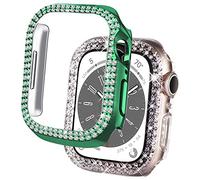 DEALELE Lot de 2 coques compatibles avec iWatch 41 mm 45 mm, coque de protection de rechange à 2 rangées de strass pour Apple Watch Series 8/7 pour homme et femme (41 mm, vert + transparent)