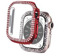 DEALELE Lot de 2 coques compatibles avec iWatch de 40 mm, 44 mm, coque de protection brillante à 2 rangées, strass pour Apple Watch Series 6/5/4/SE pour homme et femme (44 mm, rouge + transparent)