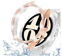 DEALELE Lot de 2 coques compatibles avec Samsung Galaxy Watch 6 de 40 mm, coque de protection antichoc à une rangée de diamants en polycarbonate (40 mm, or rose + transparent)