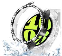 DEALELE Lot de 2 coques compatibles avec Samsung Galaxy Watch 6 de 40 mm - Coque de protection antichoc à une rangée de diamants en polycarbonate (40 mm, noir + transparent)