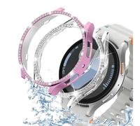 DEALELE Lot de 2 coques compatibles avec Samsung Galaxy Watch 7 40 mm/44 mm, coque de protection en strass pour homme et femme, noir + transparent, rose + transparent