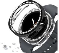 DEALELE Lot de 2 coques compatibles avec Samsung Galaxy Watch 8 de 40 mm - Coque de protection antichoc en polycarbonate à une rangée de diamants pour montre Galaxy 8 de 40 mm (noir + transparent)