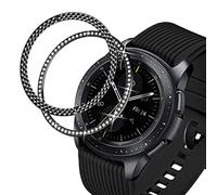 DEALELE Lot de 2 coques compatibles avec Samsung Gear Sport/Galaxy Watch 42 mm/Galaxy Watch 4 Classic 42 mm, diamant brillant + losange en acier inoxydable pour homme et femme, noir