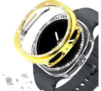 DEALELE Lot de 2 coques de protection antichoc compatibles avec Samsung Galaxy Watch 8 de 44 mm, à une rangée de diamants brillants (44 mm, doré et transparent)