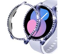 DEALELE Lot de 2 coques de protection antichocs compatibles avec Samsung Galaxy Watch 5 Pro de 45 mm avec diamant à une rangée de diamants (45 mm, bleu + transparent)