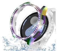 DEALELE Lot de 2 coques de protection antichocs compatibles avec Samsung Galaxy Watch 7 de 40 mm, à une rangée de diamants brillants (40 mm, arc-en-ciel + transparent)