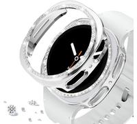 DEALELE Lot de 2 coques de protection antichocs compatibles avec Samsung Galaxy Watch 8 de 44 mm, à une rangée de diamants brillants (44 mm, argenté + transparent)