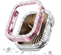 DEALELE Lot de 2 coques de protection compatibles avec Apple Watch Series 10 (46 mm), coque de protection brillante à 2 rangées, avec strass pour iWatch X de 46 mm, pour homme et femme (46 mm, rose +