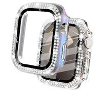 DEALELE Lot de 2 coques en verre trempé compatibles avec Apple Watch Series 6/5/4/SE (44 mm), coque de protection diamant à double rangée de diamants avec protecteur d'écran (44 mm, arc-en-ciel +