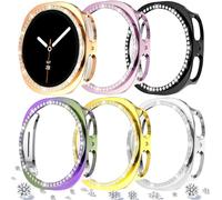 DEALELE Lot de 6 coques compatibles avec Samsung Galaxy Watch 8 de 40 mm - Coque de protection en polycarbonate à une rangée de diamants pour montre Galaxy 8 de 40 mm (noir + argent + or rose + or +
