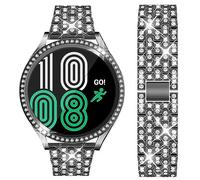 DEALELE Strap and Tempered Glass Case Compatible with Samsung Galaxy Watch 7 / FE / 5/4 40mm 44mm, 20mm Bling Diamond Metal Bands and Full Protective Case Screen Protector Cover for Women Men