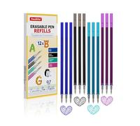DealKits 12 Mines de rechange effaçables, compatibles avec Legami, [3x Bleu + 3x Noir + 3x Turquoise + 3x Violet], 0,7mm Encre thermosensible effaçable pour notes créatives/écriture