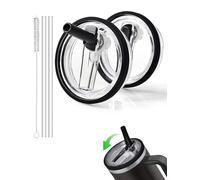 DealKits 2 pièces pour Stanley Cup Couvercle anti-fuite, avec 2 pailles et 1 brosse pour paille, couvercle de rechange pour gobelet Stanley 40oz, réutilisable, accessoire pour Stanley Cup (Noir)