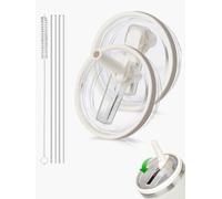 DealKits 2 pièces pour Stanley Cup Couvercle anti-fuite, avec 2 pailles et 1 brosse pour paille, couvercle de rechange pour gobelet Stanley 40oz, réutilisable, accessoire pour 40oz Cup (Beige)